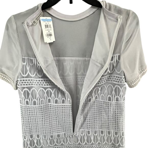 AllSaints Charlton Top Womens 4 Gray Sheer Mesh Geometric Embroidery Modern - Picture 6 of 13